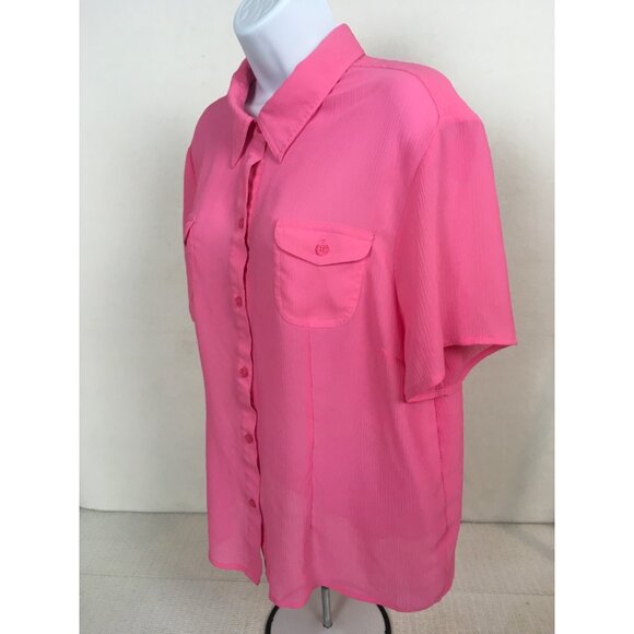 Croft n Barrow Top Women Size XL Pink Button Up Pockets Short Sleeves Semi Sheer - Picture 4 of 11